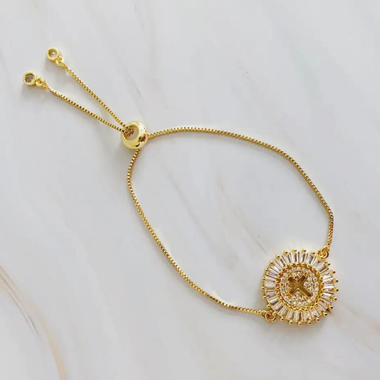 Pulsera Ajustable de Cruz con Zirconias
