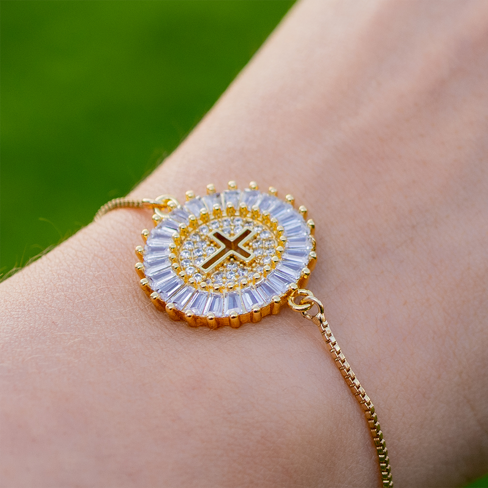Pulsera Ajustable de Cruz con Zirconias