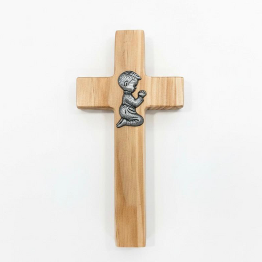 Cruz de Madera con Niño en Oración