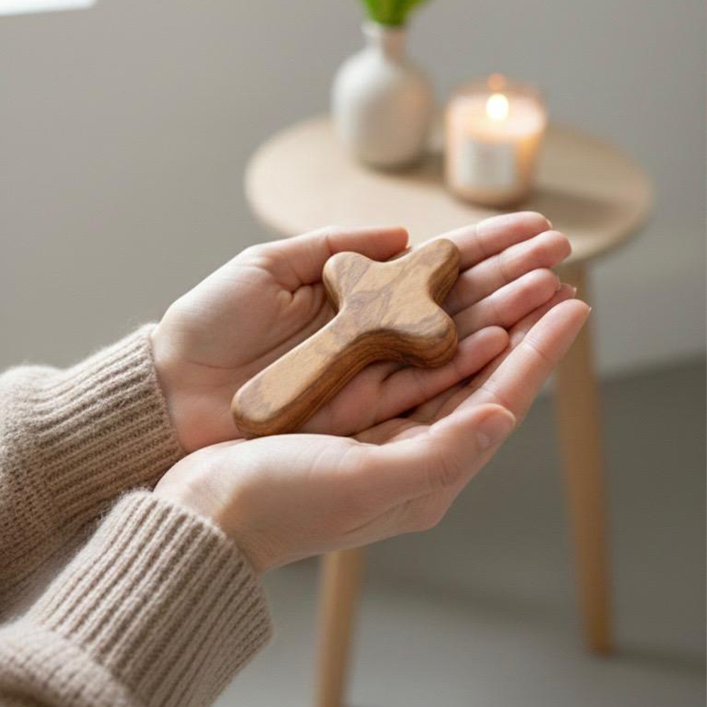 Cruz de Mano en Madera de Olivo
